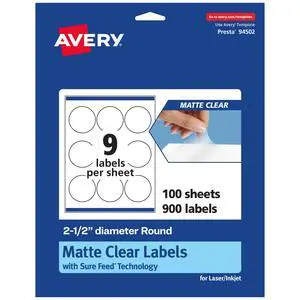 ® Matte Clear Round Labels, Sure Feed® Technology, 2.5" Diameter, 900 Matte Clear Labels, Print-to-The-Edge, Laser/Inkjet Printable ® Matte Clear Round Labels, Sure Feed® Technology, 2.5" Diameter, 900 Matte Clear Labels, Print-to-The-Edge, Laser/Inkjet Printable
