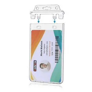 50 Pack Permanent Locking Hard Plastic ID Badge Holder | Vertical, Crystal Clear, Heavy Duty, Secure Case Protector for Passes Access IDs, Proximity RFID One and Two I'd Cards 50 Pack Permanent Locking Hard Plastic ID Badge Holder | Vertical, Crystal Clear, Heavy Duty, Secure Case Protector for Passes Access IDs, Proximity RFID One and Two I'd Cards