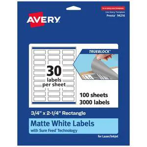 TrueBlock Matte White Rectangle Labels, Sure Feed Technology, 0.75" x 2.25", 3,000 Matte White Labels, Print-to-The-Edge, Laser/Inkjet Printable, Great for Packaging and Product Merchandising TrueBlock Matte White Rectangle Labels, Sure Feed Technology, 0.75" x 2.25", 3,000 Matte White Labels, Print-to-The-Edge, Laser/Inkjet Printable, Great for Packaging and Product Merchandising
