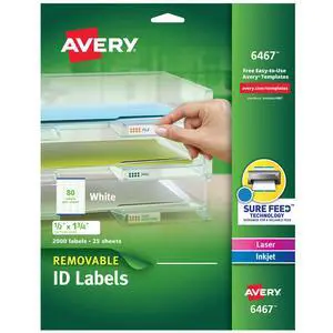 Removable ID Labels, Sure Feed Technology, 0.5" x 1.75", 5 Packs (6467) Removable ID Labels, Sure Feed Technology, 0.5" x 1.75", 5 Packs (6467)