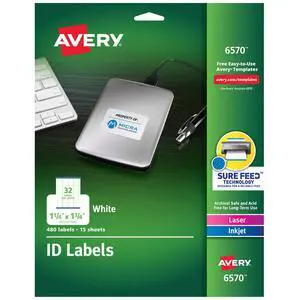 ID Labels, Sure Feed Technology, Permanent Adhesive, 1.25" x 1.75", 5 Packs (6570) ID Labels, Sure Feed Technology, Permanent Adhesive, 1.25" x 1.75", 5 Packs (6570)