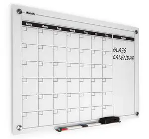 Real Glass Dry Erase Monthly Calendar, Extra Large 24" x 36", Tempered Glass Surface, Frameless Wall Mount, with 4 Assorted Color Markers and Eraser, by (Bright White) Real Glass Dry Erase Monthly Calendar, Extra Large 24" x 36", Tempered Glass Surface, Frameless Wall Mount, with 4 Assorted Color Markers and Eraser, by (Bright White)