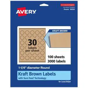 ® Kraft Brown Round Labels, Sure Feed® Technology, 1.25" Diameter, 3,000 Kraft Brown Labels, Print-to-The-Edge, Laser/Inkjet Printable ® Kraft Brown Round Labels, Sure Feed® Technology, 1.25" Diameter, 3,000 Kraft Brown Labels, Print-to-The-Edge, Laser/Inkjet Printable