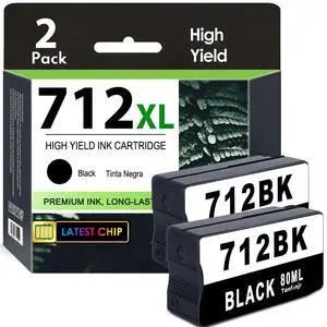 712 712XL Black Ink Cartridge 2-Pack(3ED71A), Up to 3000 Pages Per Cartridge, Replacement for HP 712, Fits DesignJet T210 T230 T630 T650 Studio Large Format Plotter Printer 712 712XL Black Ink Cartridge 2-Pack(3ED71A), Up to 3000 Pages Per Cartridge, Replacement for HP 712, Fits DesignJet T210 T230 T630 T650 Studio Large Format Plotter Printer