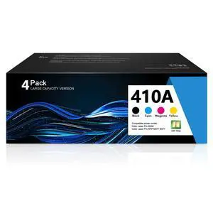 410A Toner Cartridge 4 Pack (with Chip) Works with Color Laser Pro M452dn M452dw M452nw; Color Laser Pro MFP M377dw M477fdn M477fdw M477fnw Printer Replacement for HP 410A Toner Cartridge 410X CF410AQ 410A Toner Cartridge 4 Pack (with Chip) Works with Color Laser Pro M452dn M452dw M452nw; Color Laser Pro MFP M377dw M477fdn M477fdw M477fnw Printer Replacement for HP 410A Toner Cartridge 410X CF410AQ