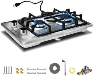 2 Burner Propane Cooktop for LPG/NG Dual Fuel, 110V Plug in | 12 Inch Stainless Steel Gas Stove, Two Burner Gas Cooktop with Flame-out Protection for Apartment, RV, Dorm, 110V Plug in 2 Burner Propane Cooktop for LPG/NG Dual Fuel, 110V Plug in | 12 Inch Stainless Steel Gas Stove, Two Burner Gas Cooktop with Flame-out Protection for Apartment, RV, Dorm, 110V Plug in