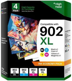 902XL Ink Cartridges Combo Pack Compatible Replacement for HP902XL 902 Ink Cartridges to Use with Officejet Pro 6978 Inks Use with OfficejetPro 6968 6970 OfficeJet 6962 6958 (902XLBK, 902C, 902M,902Y) 902XL Ink Cartridges Combo Pack Compatible Replacement for HP902XL 902 Ink Cartridges to Use with Officejet Pro 6978 Inks Use with OfficejetPro 6968 6970 OfficeJet 6962 6958 (902XLBK, 902C, 902M,902Y)