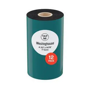 Thermal Transfer Ribbon, 4.33" x 1476', 1" Core, Compatible with Zebra ZT410, ZT420, ZT610, ZM400, Premium Wax Resin Enhanced Ink Side Out Wax Ribbon for Thermal Printers, Black, 12 Rolls Thermal Transfer Ribbon, 4.33" x 1476', 1" Core, Compatible with Zebra ZT410, ZT420, ZT610, ZM400, Premium Wax Resin Enhanced Ink Side Out Wax Ribbon for Thermal Printers, Black, 12 Rolls