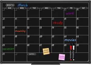 Magnetic Black Calendar Dry Erase Board, Calendar Monthly 36 X 24 Inch, Dry Erase Board for Liquid Chalk Markers, Black Aluminum Frame Wall Mounted Board for Office Home and School Magnetic Black Calendar Dry Erase Board, Calendar Monthly 36 X 24 Inch, Dry Erase Board for Liquid Chalk Markers, Black Aluminum Frame Wall Mounted Board for Office Home and School