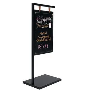 Metal A Frame Sign, Chalkboard Sidewalk Sign - 18x43 In Outdoor | Double Sided Magnetic Chalkboard, Swinging Sandwich Board Signs, Includes Chalk & Eraser - For Businesses - Black Metal A Frame Sign, Chalkboard Sidewalk Sign - 18x43 In Outdoor | Double Sided Magnetic Chalkboard, Swinging Sandwich Board Signs, Includes Chalk & Eraser - For Businesses - Black