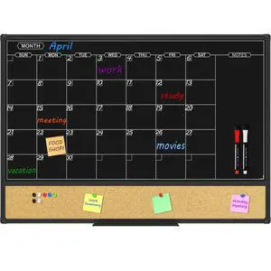 Magnetic Black Calendar Dry Erase Board & Bulletin Board Combo, 36 x 24 Inch Dry Erase Board for Liquid Chalk Markers, Black Aluminum Frame for Office Home and School with 10 Push Pins Magnetic Black Calendar Dry Erase Board & Bulletin Board Combo, 36 x 24 Inch Dry Erase Board for Liquid Chalk Markers, Black Aluminum Frame for Office Home and School with 10 Push Pins