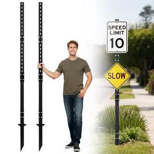 8 Ft Heavy Duty Yard Sign Stakes - 96-InchTall Metal Lawn Sign Posts, 6.6 lb Each with Black Powder Coating - for Outdoor Events, Parking, Garage, Bar, Lawn Signs (Black2) 8 Ft Heavy Duty Yard Sign Stakes - 96-InchTall Metal Lawn Sign Posts, 6.6 lb Each with Black Powder Coating - for Outdoor Events, Parking, Garage, Bar, Lawn Signs (Black2)