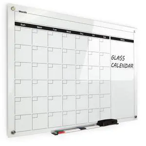 Real Glass Dry Erase Monthly Calendar, Giant Size 34" x 46", White Tempered Glass Surface, Frameless Wall Mount, with 4 Assorted Color Markers and Eraser, by (Bright White) Real Glass Dry Erase Monthly Calendar, Giant Size 34" x 46", White Tempered Glass Surface, Frameless Wall Mount, with 4 Assorted Color Markers and Eraser, by (Bright White)