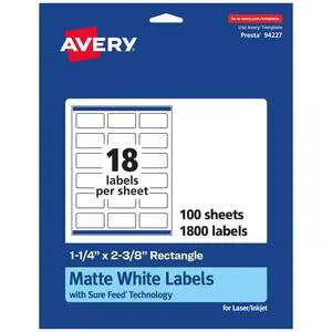 ® Matte White Rectangle Labels, Sure Feed® Technology, 1-1/4" x 2-3/8", 1,800 Matte White Printable Labels ® Matte White Rectangle Labels, Sure Feed® Technology, 1-1/4" x 2-3/8", 1,800 Matte White Printable Labels