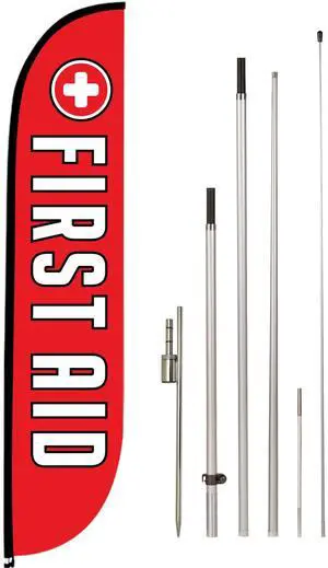 Feather Flag Set, 12 ft Advertising Flag with Fiberglass Poles and Ground Spike for Business Promotion, Financial Services Themed (First Aid) | Poles & ground spike included Feather Flag Set, 12 ft Advertising Flag with Fiberglass Poles and Ground Spike for Business Promotion, Financial Services Themed (First Aid) | Poles & ground spike included