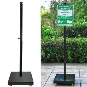 Portable Sign Post with Wheels, 14" Dia Iron Square Base, 60" Tall, Heavy Duty Pedestal Post Holder for No Parking Street, Handicap Parking, etc. Comes With Base, Bolts and Nuts, Black Portable Sign Post with Wheels, 14" Dia Iron Square Base, 60" Tall, Heavy Duty Pedestal Post Holder for No Parking Street, Handicap Parking, etc. Comes With Base, Bolts and Nuts, Black