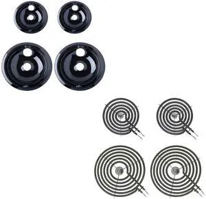 Bundle WB31M20 and WB31M19 Porcelain Drip Pans and WB30M1 WB30M2 Surface Elements Replacement for GE Bundle WB31M20 and WB31M19 Porcelain Drip Pans and WB30M1 WB30M2 Surface Elements Replacement for GE