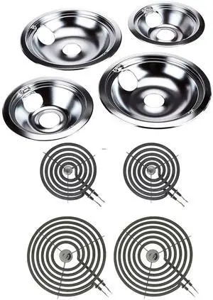 Bundle WB31T10010 and WB31T10011 Chrome Drip Pans and WB30M1 WB30M2 Surface Elements Replacement for GE Bundle WB31T10010 and WB31T10011 Chrome Drip Pans and WB30M1 WB30M2 Surface Elements Replacement for GE