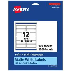 ® Matte White Rectangle Labels, Sure Feed® Technology, 1.25" x 3.75", 1,200 Matte White Printable Labels ® Matte White Rectangle Labels, Sure Feed® Technology, 1.25" x 3.75", 1,200 Matte White Printable Labels
