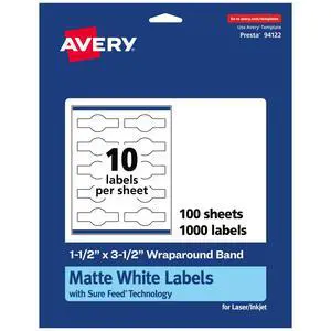 ® Matte White Wraparound Band Labels, Sure Feed® Technology, 1-1/2" x 3-1/2", 1,000 White Labels, Print-to-the-Edge, Permanent Label Adhesive, Laser/Inkjet Printable Labels ® Matte White Wraparound Band Labels, Sure Feed® Technology, 1-1/2" x 3-1/2", 1,000 White Labels, Print-to-the-Edge, Permanent Label Adhesive, Laser/Inkjet Printable Labels