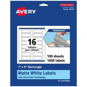 TrueBlock Matte White Rectangle Labels, Sure Feed Technology, 1" x 3", 1,600 Matte White Labels, Print-to-The-Edge, Laser/Inkjet Printable, Great for Packaging and Product Merchandising TrueBlock Matte White Rectangle Labels, Sure Feed Technology, 1" x 3", 1,600 Matte White Labels, Print-to-The-Edge, Laser/Inkjet Printable, Great for Packaging and Product Merchandising