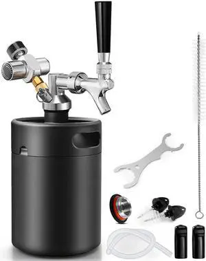 Mini Keg Growler Tap System, 64OZ Pressurized Stainless Steel Beer Keg | Durable Beer Dispenser System, with CO2 Regulator &Self-Closing Faucet, Portable, Keep Fresh, for Homebrew Draft Beer Mini Keg Growler Tap System, 64OZ Pressurized Stainless Steel Beer Keg | Durable Beer Dispenser System, with CO2 Regulator &Self-Closing Faucet, Portable, Keep Fresh, for Homebrew Draft Beer