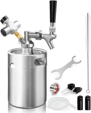 64oz Mini Keg Tap System, Pressurized Stainless Steel Growler Dispenser | Portable Beer Serving System, Equipped with CO2 Regulator& Self-Closing Faucet, Reliable Container to Retain Beer Freshness 64oz Mini Keg Tap System, Pressurized Stainless Steel Growler Dispenser | Portable Beer Serving System, Equipped with CO2 Regulator& Self-Closing Faucet, Reliable Container to Retain Beer Freshness