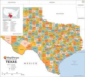 Texas Counties Map - Large - 48" x 43.5" Laminated Texas Counties Map - Large - 48" x 43.5" Laminated