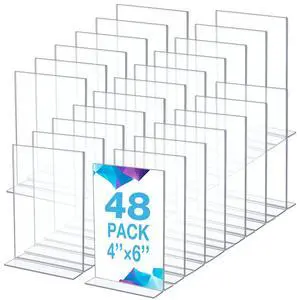 48 Pack Acrylic Sign Holder Plastic Picture Frames Clear Standing Table Top Sign Holder Double Sided T Shape Photo Frame for Table Wedding Party Office Restaurant Hotel (4 x 6 Inch) 48 Pack Acrylic Sign Holder Plastic Picture Frames Clear Standing Table Top Sign Holder Double Sided T Shape Photo Frame for Table Wedding Party Office Restaurant Hotel (4 x 6 Inch)