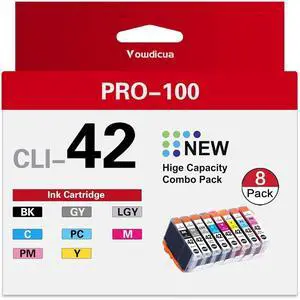 CLI-42 Ink Cartridges 8-Pack High Capacity Compatible CLI 42 CLI42 Ink Cartridges Replacement for PRO-100 Printer, (BK/C/M/Y/PM/PC/GY/LGY) CLI-42 Ink Cartridges 8-Pack High Capacity Compatible CLI 42 CLI42 Ink Cartridges Replacement for PRO-100 Printer, (BK/C/M/Y/PM/PC/GY/LGY)