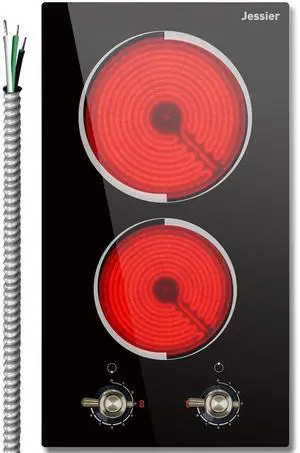 2 Burner Electric Cooktop - Built-in 3000W Two Burner Electric Stove, 220V Ceramic Cook Top with 9 Power Heating Levels, Knob Control, 220V - 240V Hard Wired (No Plug) 2 Burner Electric Cooktop - Built-in 3000W Two Burner Electric Stove, 220V Ceramic Cook Top with 9 Power Heating Levels, Knob Control, 220V - 240V Hard Wired (No Plug)
