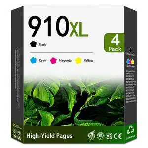910XL Ink Cartridges Combo Pack High Yield Replacement for HP 910XL 910 XL 910 Ink Cartridges for OfficeJet 8010 8015 8018 OfficeJet Pro 8020 8020e 8025 Printer (4-Pack, Black/Cyan/Magenta/Yellow) 910XL Ink Cartridges Combo Pack High Yield Replacement for HP 910XL 910 XL 910 Ink Cartridges for OfficeJet 8010 8015 8018 OfficeJet Pro 8020 8020e 8025 Printer (4-Pack, Black/Cyan/Magenta/Yellow)