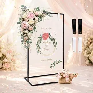 Welcome Sign Stand,50 x 30 x 20 Inch Wedding Welcome Sign with Black & White Leather Sign Hanging Straps,Heavy Duty Sign Holder Stand & Easel Stand for SignWelcome to Our Wedding Sign Welcome Sign Stand,50 x 30 x 20 Inch Wedding Welcome Sign with Black & White Leather Sign Hanging Straps,Heavy Duty Sign Holder Stand & Easel Stand for SignWelcome to Our Wedding Sign