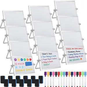 12 Pcs Small Dry Erase White Board with Stand 6 x 8'' Magnetic Tabletop Whiteboard Double Sided Mini Dry Erase Easel Board with Markers Magnets Eraser for Office School (White) 12 Pcs Small Dry Erase White Board with Stand 6 x 8'' Magnetic Tabletop Whiteboard Double Sided Mini Dry Erase Easel Board with Markers Magnets Eraser for Office School (White)