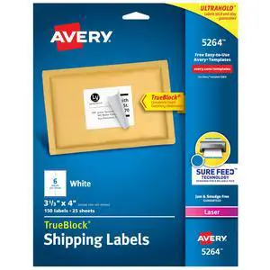 Shipping Address Labels,Laser Printers,150 Labels, 3-1/3x4, Permanent Adhesive, TrueBlock,5 Packs (5264) Shipping Address Labels,Laser Printers,150 Labels, 3-1/3x4, Permanent Adhesive, TrueBlock,5 Packs (5264)