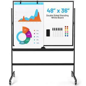Double-Sided Magnetic Dry Erase Mobile Whiteboard, 48 x 36 Inches Adjustable-Height Reversible Whiteboard w/ 1 Flip Chart, 6 Markers, 12 Magnets, 1 Eraser, Free-Standing Rolling Whiteboard Double-Sided Magnetic Dry Erase Mobile Whiteboard, 48 x 36 Inches Adjustable-Height Reversible Whiteboard w/ 1 Flip Chart, 6 Markers, 12 Magnets, 1 Eraser, Free-Standing Rolling Whiteboard