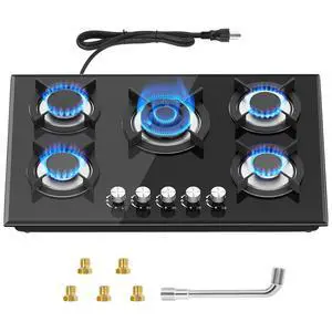 5 Burners Gas Stove 30inch, Built-in Kitchen Gas Stovetop with NG/LPG Conversion Kit, Glass Top Gas Burner (30in x 20.5in) 5 Burners Gas Stove 30inch, Built-in Kitchen Gas Stovetop with NG/LPG Conversion Kit, Glass Top Gas Burner (30in x 20.5in)