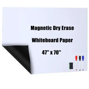 Dry Erase Whiteboard Sticker Wall Decor Self-Adhesive Whiteboard Contact Paper Magnetic White Board Wall Paper Peel and Stick with 3 Markers and Eraser for Home, Office, Classroom(47 x 70 Inch) Dry Erase Whiteboard Sticker Wall Decor Self-Adhesive Whiteboard Contact Paper Magnetic White Board Wall Paper Peel and Stick with 3 Markers and Eraser for Home, Office, Classroom(47 x 70 Inch)