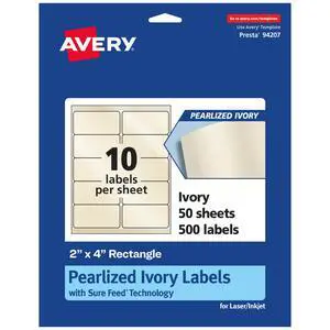 ® Pearlized Ivory Rectangle Labels, Sure Feed® Technology, 2" x 4", 500 Pearlized Ivory Labels, Laser/Inkjet Printable ® Pearlized Ivory Rectangle Labels, Sure Feed® Technology, 2" x 4", 500 Pearlized Ivory Labels, Laser/Inkjet Printable