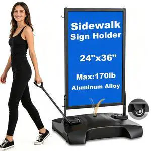 Wind Resistant Sign Holder Stand,Outdoor Sidewalk Sign Stand with 4 Wheels | 170lb Heavy Duty Poster Board Stand with Filled Base & Pull Handle, 24"x36" Aluminum Sign Stand for Outdoor & Indoor Wind Resistant Sign Holder Stand,Outdoor Sidewalk Sign Stand with 4 Wheels | 170lb Heavy Duty Poster Board Stand with Filled Base & Pull Handle, 24"x36" Aluminum Sign Stand for Outdoor & Indoor