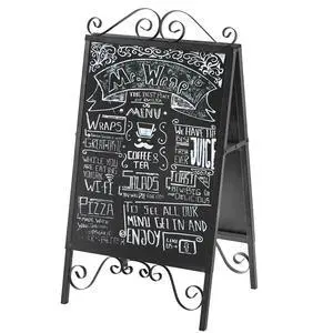 Scrollwork Design Large A-Frame Black Metal Freestanding Chalkboard Sign/Decorative Restaurant Menu Sidewalk Message Board Scrollwork Design Large A-Frame Black Metal Freestanding Chalkboard Sign/Decorative Restaurant Menu Sidewalk Message Board