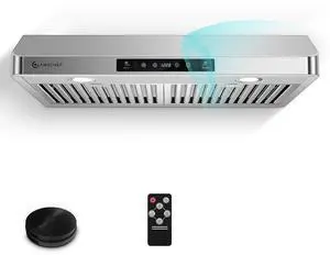 30" Under Cabinet Range Hood, 750CFM Stainless Steel Vent Hood | Stainless Steel hood with Touch/Remote/Gesture Control, timer, LED lights & dishwasher-safe baffle filters 3 outlets 30" Under Cabinet Range Hood, 750CFM Stainless Steel Vent Hood | Stainless Steel hood with Touch/Remote/Gesture Control, timer, LED lights & dishwasher-safe baffle filters 3 outlets