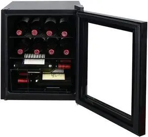 Wine and Beverage Center, 1.6 Cu.Ft. Capacity, in Black | Wine and Beverage Center, 15 Bottle/60 Can Capacity, Glass Door, Adjustable Wire Racks, 1.6 Cu.Ft., in Black Wine and Beverage Center, 1.6 Cu.Ft. Capacity, in Black | Wine and Beverage Center, 15 Bottle/60 Can Capacity, Glass Door, Adjustable Wire Racks, 1.6 Cu.Ft., in Black