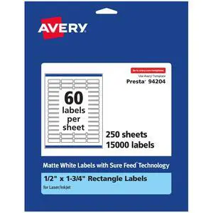 ® Matte White Rectangle Labels, Sure Feed® Technology, 0.5" x 1.75", 15,000 Matte White Printable Labels ® Matte White Rectangle Labels, Sure Feed® Technology, 0.5" x 1.75", 15,000 Matte White Printable Labels