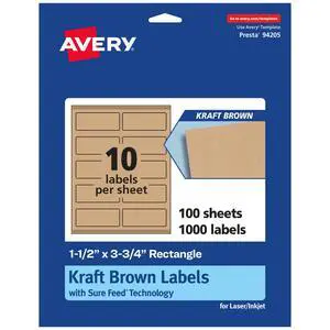 ® Kraft Brown Rectangle Labels, Sure Feed® Technology, 1.5" x 3.75", 1,000 Kraft Brown Labels, Print-to-The-Edge, Laser/Inkjet Printable ® Kraft Brown Rectangle Labels, Sure Feed® Technology, 1.5" x 3.75", 1,000 Kraft Brown Labels, Print-to-The-Edge, Laser/Inkjet Printable