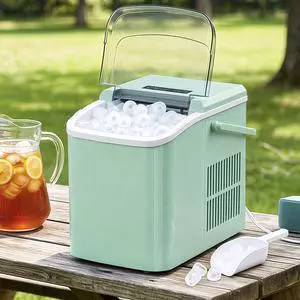 Ice Maker Portable Countertop with Handle, Basket & Scoop, 26Lbs/24Hrs | 9 Bullet Ice Cubes in 6 Mins, 2 Ice Sizes, Self-Cleaning, Quiet Compact Ice Machine for Home Kitchen Party, Green Ice Maker Portable Countertop with Handle, Basket & Scoop, 26Lbs/24Hrs | 9 Bullet Ice Cubes in 6 Mins, 2 Ice Sizes, Self-Cleaning, Quiet Compact Ice Machine for Home Kitchen Party, Green