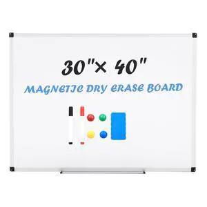 Magnetic Dry Erase Board 40" x 30" Whiteboard, 1 Dry Eraser & 2 Multicolor Markers & 4 Magnetic Pins, Silver Reinforced Aluminum Frame for Home, School, Office Magnetic Dry Erase Board 40" x 30" Whiteboard, 1 Dry Eraser & 2 Multicolor Markers & 4 Magnetic Pins, Silver Reinforced Aluminum Frame for Home, School, Office
