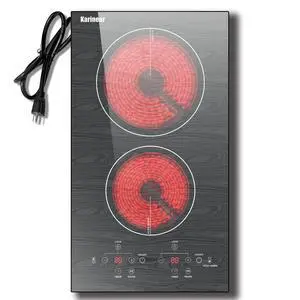 Electric Cooktop 2 Burners, 110v Plug in Electric Stove Top | Glass with Beautiful Wooden Pattern, Countertop Use or Built-in Install, 12'' Radiant Ceramic Cooktop, Timer, Child Lock Electric Cooktop 2 Burners, 110v Plug in Electric Stove Top | Glass with Beautiful Wooden Pattern, Countertop Use or Built-in Install, 12'' Radiant Ceramic Cooktop, Timer, Child Lock