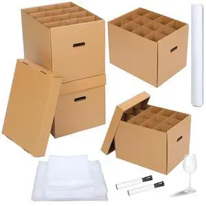 4 Pack Moving Boxes for Dishes 16 x 12 x 12" Wine Glass Packing Boxes for Moving with Handle Lids Kitchen Kit and 72 Dish Glass Inserts Packing Papers Black Marker Pens 4 Pack Moving Boxes for Dishes 16 x 12 x 12" Wine Glass Packing Boxes for Moving with Handle Lids Kitchen Kit and 72 Dish Glass Inserts Packing Papers Black Marker Pens