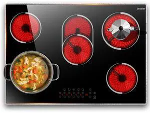 Electric Cooktop 30 Inch(Cut-out Size: 29.13"x19.3") - 30" Built-in Electric Stove 8400W, 5 Burner Ceramic Stove with Metal Frame, Timer, Safety Lock, Dual Ring, 220V Hard Wired (No Plug) Electric Cooktop 30 Inch(Cut-out Size: 29.13"x19.3") - 30" Built-in Electric Stove 8400W, 5 Burner Ceramic Stove with Metal Frame, Timer, Safety Lock, Dual Ring, 220V Hard Wired (No Plug)
